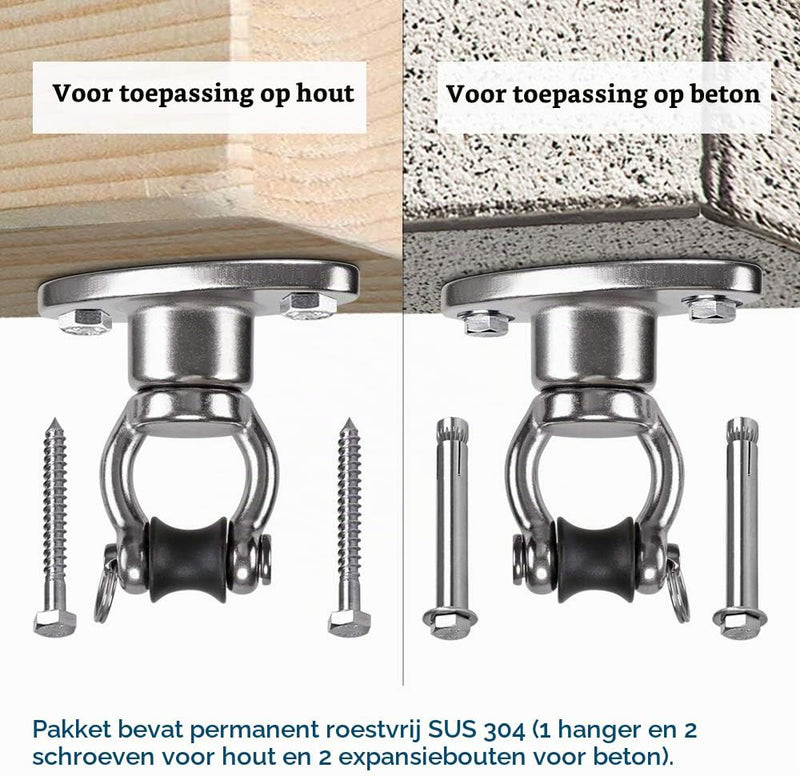 Laden Sie das Bild in Galerie -Viewer, Plafond ophangbeugel van roestvrij staal met gesloten U-ring voor schommels en hangmatten – plafondhaak – bokszakbevestiging - happygetfit.com
