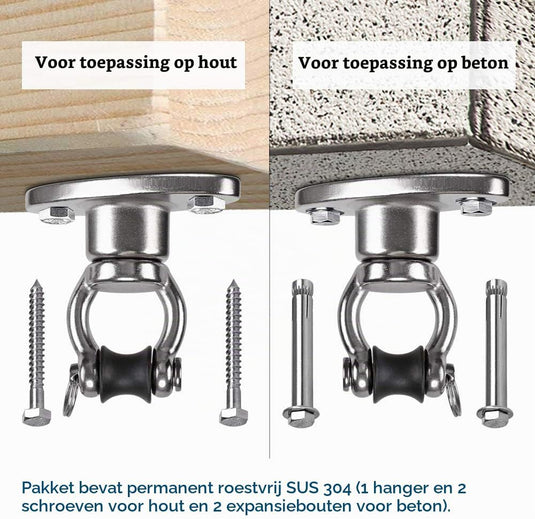 Plafond ophangbeugel van roestvrij staal met gesloten U-ring voor schommels en hangmatten – plafondhaak – bokszakbevestiging - happygetfit.com