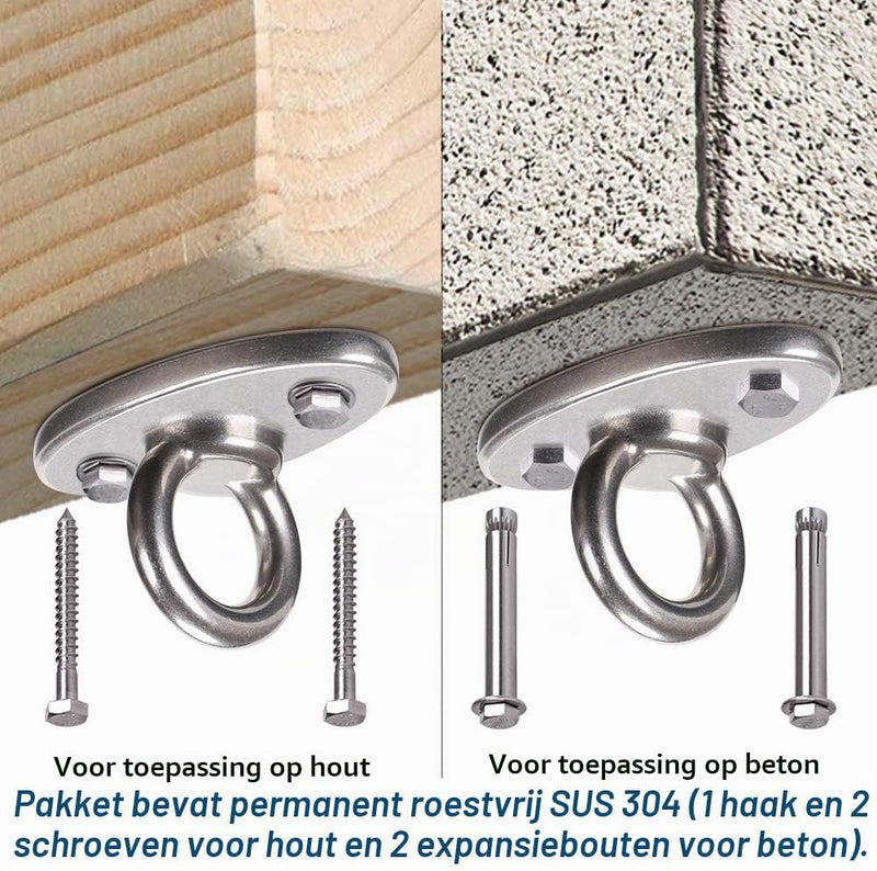 Laden Sie das Bild in Galerie -Viewer, Plafond ophangbeugel van roestvrij staal met gesloten U-ring voor schommels en hangmatten – plafondhaak – bokszakbevestiging - happygetfit.com
