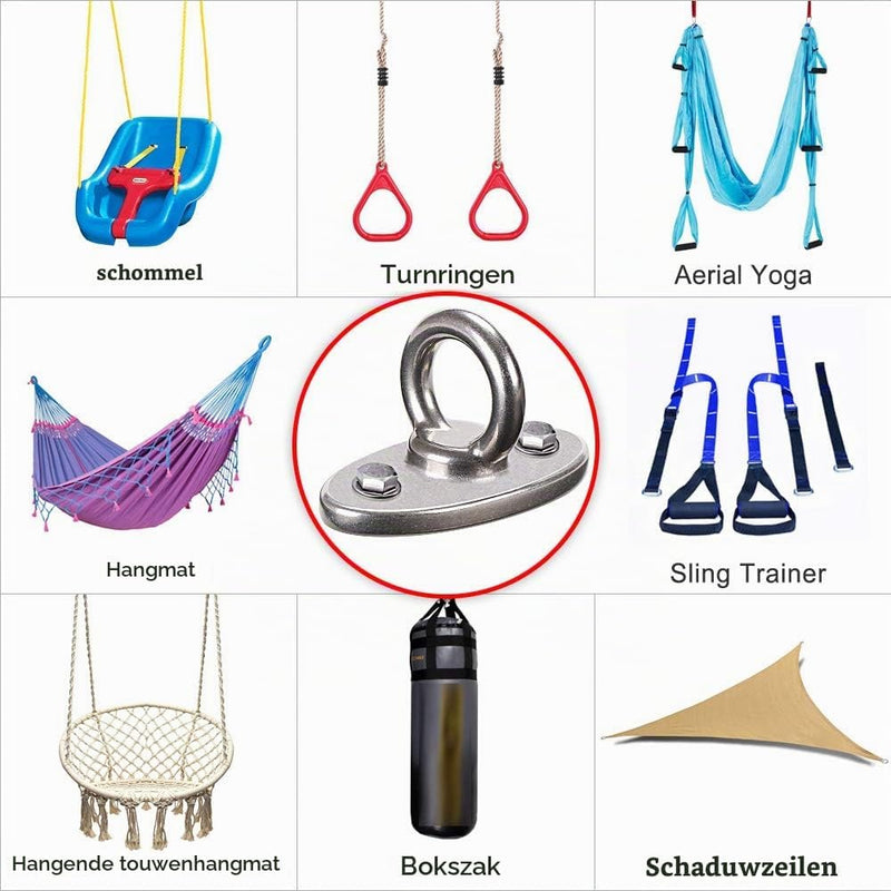 Laden Sie das Bild in Galerie -Viewer, Plafond ophangbeugel van roestvrij staal met gesloten U-ring voor schommels en hangmatten – plafondhaak – bokszakbevestiging - happygetfit.com
