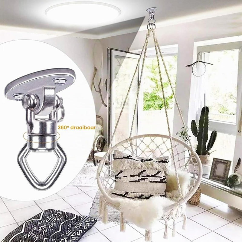 Laden Sie das Bild in Galerie -Viewer, Plafond ophangbeugel van roestvrij staal met gesloten U-ring voor schommels en hangmatten – plafondhaak – bokszakbevestiging - happygetfit.com
