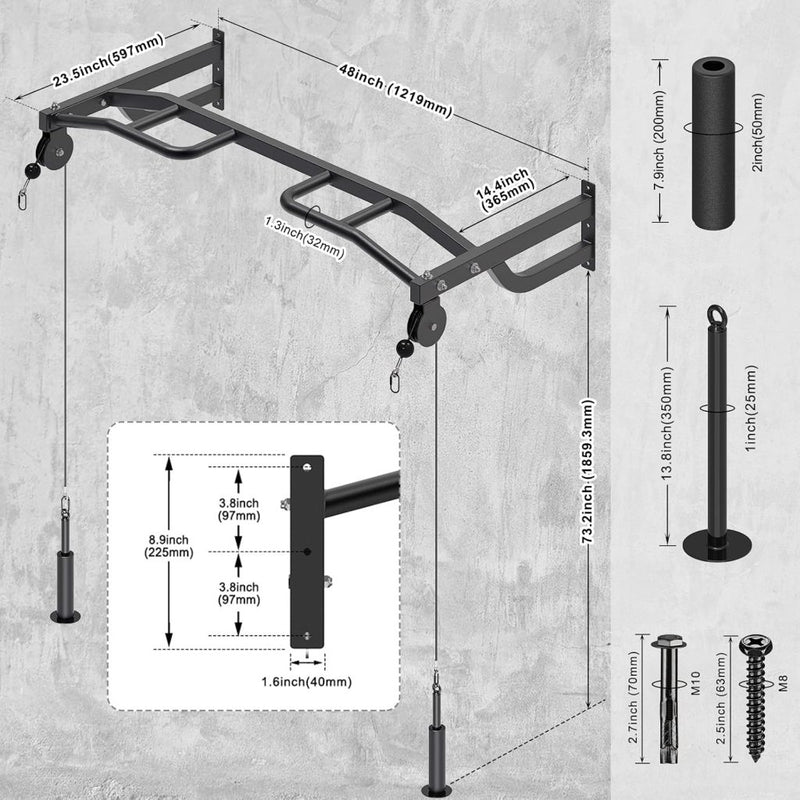 Laden Sie das Bild in Galerie -Viewer, Plafondgemonteerde optrekstang met katrolsysteem en meerdere gripposities – pull-up bar – kabeltrainer - happygetfit.com
