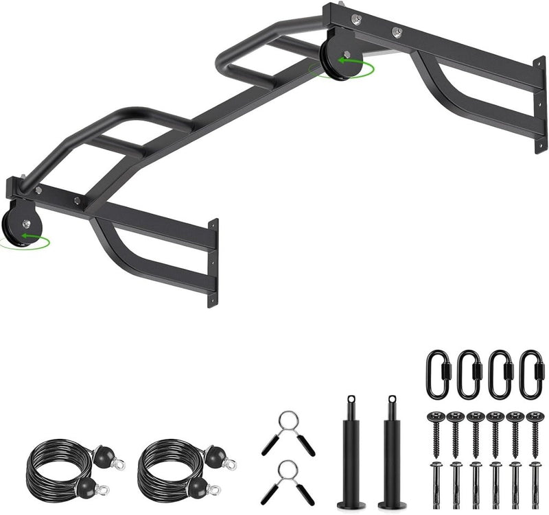 Laden Sie das Bild in Galerie -Viewer, Plafondgemonteerde optrekstang met katrolsysteem en meerdere gripposities – pull-up bar – kabeltrainer - happygetfit.com
