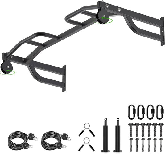 Plafondgemonteerde optrekstang met katrolsysteem en meerdere gripposities – pull-up bar – kabeltrainer - happygetfit.com