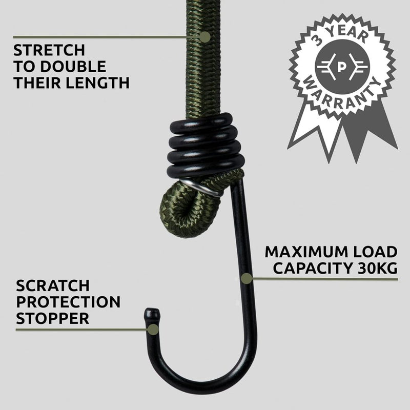 Laad afbeelding in Galerijviewer, Pluvios - 12" (30CM) Bungee Cords with Hooks Heavy Duty Outdoor - 10 Pack – Choice of Sizes - Multi-Purpose Elastic Bungee Straps for Luggage, Camping - Weatherproof &amp; UV - happygetfit.com
