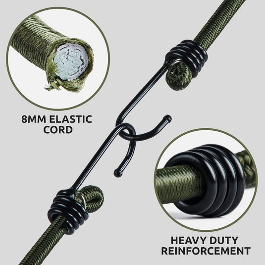 Pluvios Robuuste snelbinders met haken, 10 stuks, maat naar keuze, elastische multifunctionele rubberen spanbanden voor bagage, dakdragers, camping, weerbestendig, UV-bestendige snelbinder, 30 cm - happygetfit.com