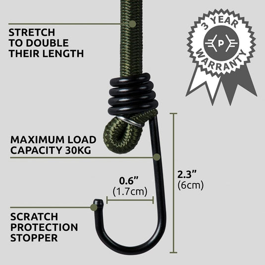 Pluvios Robuuste snelbinders met haken, 10 stuks, maat naar keuze, elastische multifunctionele rubberen spanbanden voor bagage, dakdragers, camping, weerbestendig, UV-bestendige snelbinder, 30 cm - happygetfit.com