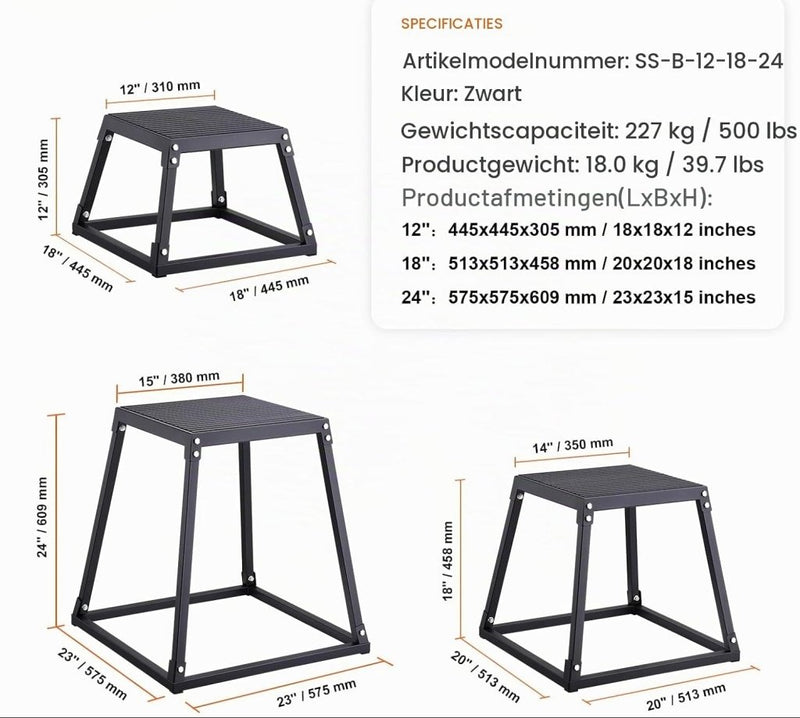 Load image into Gallery viewer, Plyo box set 3 stuks 30 46 en 61 cm van staal tot 227 kg – jump box – plyometrische training - happygetfit.com

