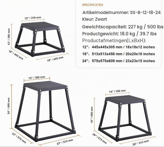 Plyo box set 3 stuks 30 46 en 61 cm van staal tot 227 kg – jump box – plyometrische training - happygetfit.com