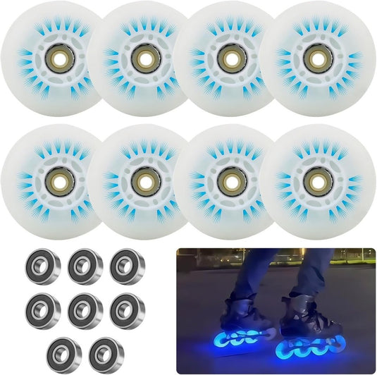 PORFOYO Inline skate-wielen, 76mm Lichtgevende rolschaatsen wielen 8 stuks, Inline skate onderdelen wielen met kogellagers, universele PU-wielen voor alle soorten rolschaatsen (76MM) - happygetfit.com