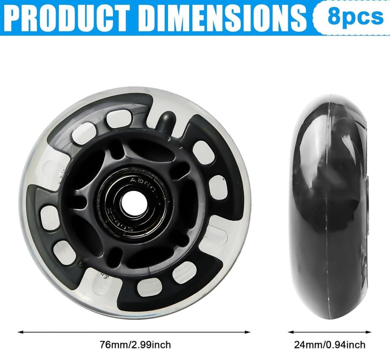 Laad afbeelding in Galerijviewer, PORFOYO Inline skate wielen, 8 stuks lichtgevende rolschaatsen, wielen 76 mm, inline skate onderdelen, wielen met kogellagers, universele PU-wielen voor alle soorten rolschaatsen (76 mm) - happygetfit.com

