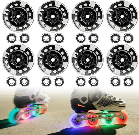 PORFOYO Inline skate wielen, 8 stuks lichtgevende rolschaatsen, wielen 76 mm, inline skate onderdelen, wielen met kogellagers, universele PU-wielen voor alle soorten rolschaatsen (76 mm) - happygetfit.com