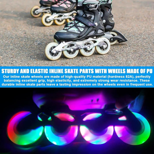 PORFOYO Inline skate wielen, 8 stuks lichtgevende rolschaatsen, wielen 76 mm, inline skate onderdelen, wielen met kogellagers, universele PU-wielen voor alle soorten rolschaatsen (76 mm) - happygetfit.com