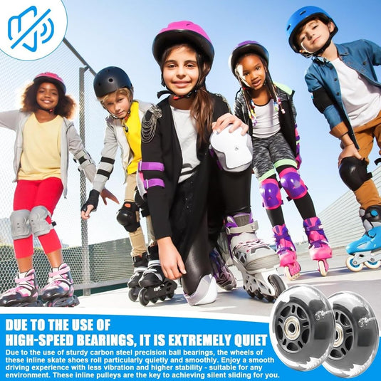 PORFOYO Inline skate wielen, 8 stuks lichtgevende rolschaatsen, wielen 76 mm, inline skate onderdelen, wielen met kogellagers, universele PU-wielen voor alle soorten rolschaatsen (76 mm) - happygetfit.com