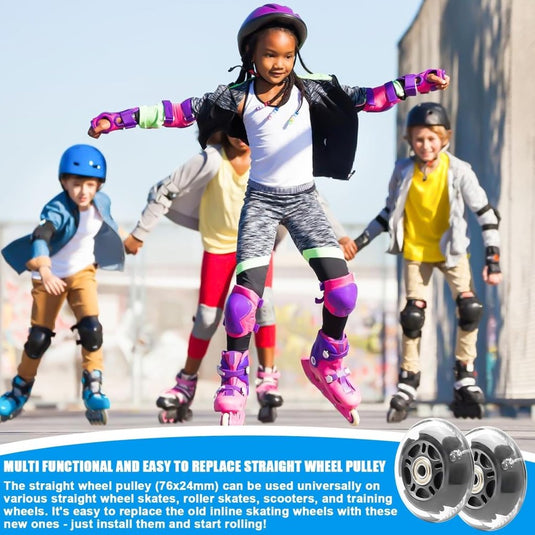PORFOYO Inline skate wielen, 8 stuks lichtgevende rolschaatsen, wielen 76 mm, inline skate onderdelen, wielen met kogellagers, universele PU-wielen voor alle soorten rolschaatsen (76 mm) - happygetfit.com