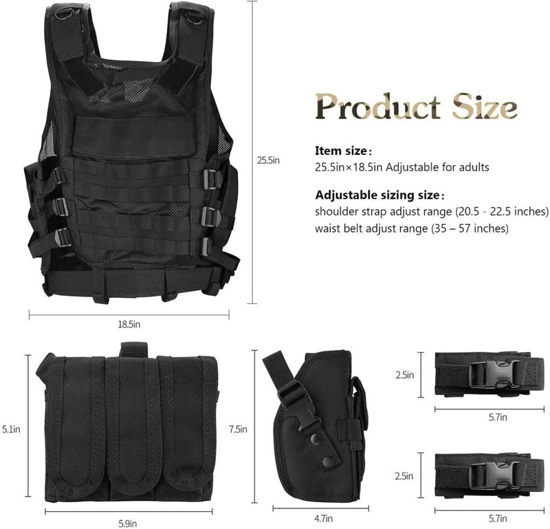 Load image into Gallery viewer, ProCase Tactical Vest Molle Vest for Man Women Youth, Breathable Tactical Vest with Numerous Pouches - Combat Training Vest –Black, 600D Polyester - happygetfit.com

