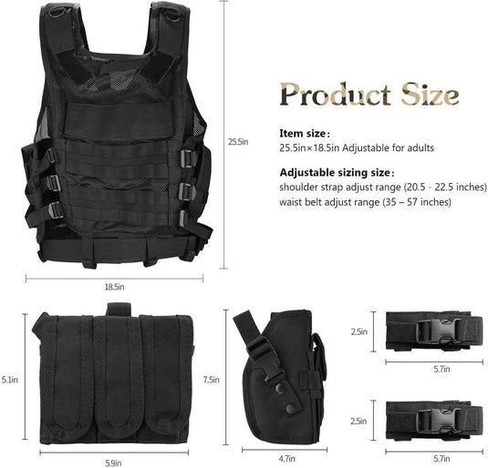 ProCase Tactical Vest Molle Vest for Man Women Youth, Breathable Tactical Vest with Numerous Pouches - Combat Training Vest –Black, 600D Polyester - happygetfit.com
