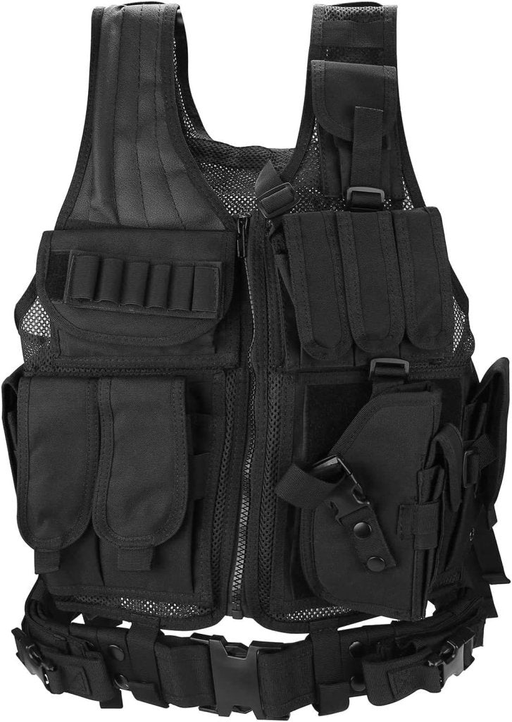 Load image into Gallery viewer, ProCase Tactical Vest Molle Vest for Man Women Youth, Breathable Tactical Vest with Numerous Pouches - Combat Training Vest –Black, 600D Polyester - happygetfit.com
