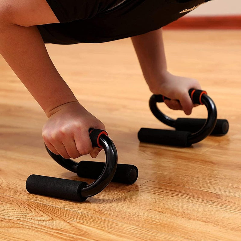 Load image into Gallery viewer, Push Up Bar Pushup Handles 2 Bars S Shapes for Floor Chest Workout Equipment Home Gym for Men and Women,Sweat Absorbent Thick Sponge Handle,Anti Slip PVC Bottom. - happygetfit.com
