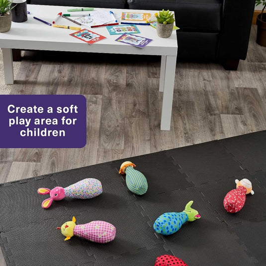 Puzzel vloermatten set van 40 stuks EVA zwart - happygetfit.com