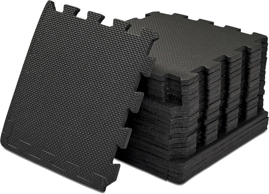 Puzzel vloermatten set van 40 stuks EVA zwart - happygetfit.com