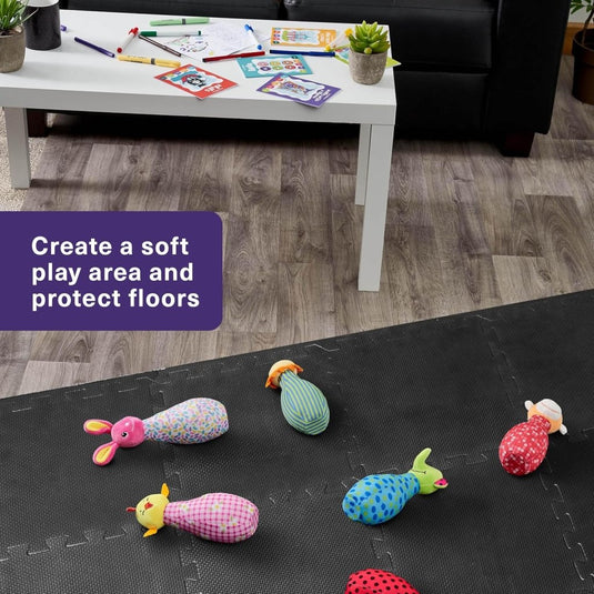 Puzzel vloermatten set van 40 stuks EVA zwart - happygetfit.com