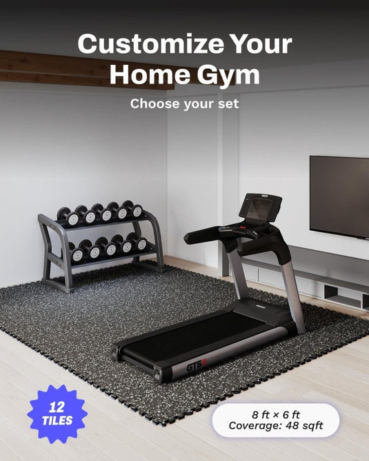 Puzzelmat fitness 12 stuks – 60 x 60 x 1,4 cm – antislip rubber en EVA vloerbescherming voor homegym – zwart/wit - happygetfit.com
