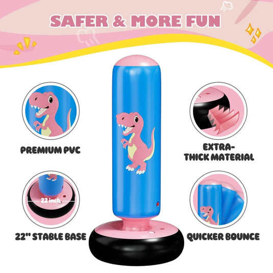 QPAU Inflatable Punching Bag, 48 Inch Stable Inflatable Boxing Bag for 3-6 Kids,Dinosaur Toy & Gifts for Boys and Girls, Kids Boxing Set for Practicing Karate, Taekwondo - happygetfit.com