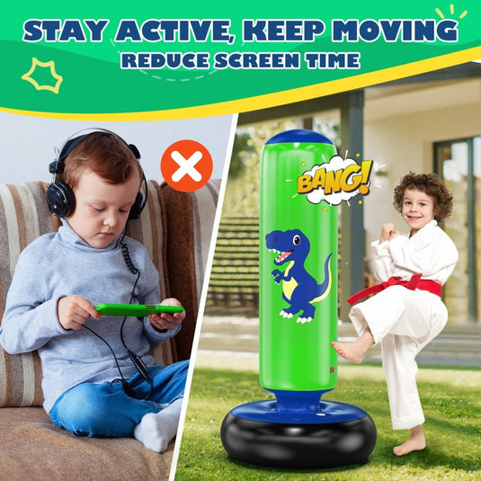 QPAU Inflatable Punching Bag, 48 Inch Stable Inflatable Boxing Bag for 3-6 Kids,Dinosaur Toy & Gifts for Boys and Girls, Kids Boxing Set for Practicing Karate, Taekwondo - happygetfit.com