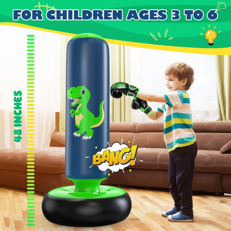 Load image into Gallery viewer, QPAU Inflatable Punching Bag, 48 Inch Stable Inflatable Boxing Bag for 3-6 Kids,Dinosaur Toy &amp; Gifts for Boys and Girls, Kids Boxing Set for Practicing Karate, Taekwondo - happygetfit.com
