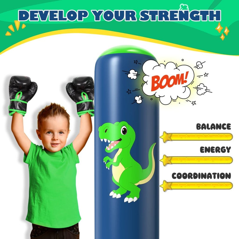 Load image into Gallery viewer, QPAU Inflatable Punching Bag, 48 Inch Stable Inflatable Boxing Bag for 3-6 Kids,Dinosaur Toy &amp; Gifts for Boys and Girls, Kids Boxing Set for Practicing Karate, Taekwondo - happygetfit.com

