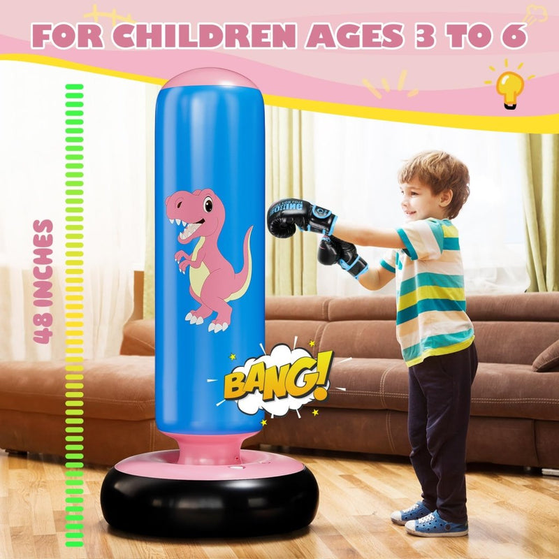 Load image into Gallery viewer, QPAU Inflatable Punching Bag, 48 Inch Stable Inflatable Boxing Bag for 3-6 Kids,Dinosaur Toy &amp; Gifts for Boys and Girls, Kids Boxing Set for Practicing Karate, Taekwondo - happygetfit.com
