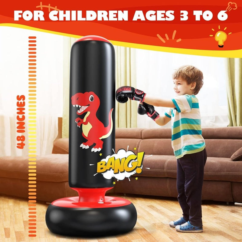 Load image into Gallery viewer, QPAU Inflatable Punching Bag, 48 Inch Stable Inflatable Boxing Bag for 3-6 Kids,Dinosaur Toy &amp; Gifts for Boys and Girls, Kids Boxing Set for Practicing Karate, Taekwondo - happygetfit.com
