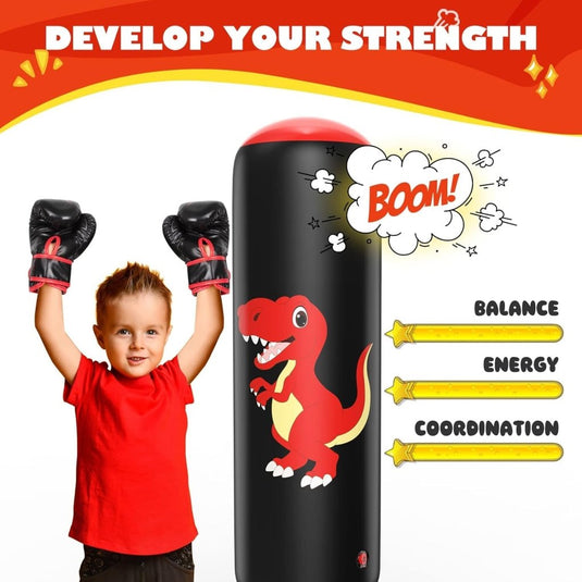 QPAU Inflatable Punching Bag, 48 Inch Stable Inflatable Boxing Bag for 3-6 Kids,Dinosaur Toy & Gifts for Boys and Girls, Kids Boxing Set for Practicing Karate, Taekwondo - happygetfit.com