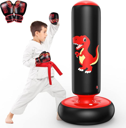 QPAU Inflatable Punching Bag, 48 Inch Stable Inflatable Boxing Bag for 3-6 Kids,Dinosaur Toy & Gifts for Boys and Girls, Kids Boxing Set for Practicing Karate, Taekwondo - happygetfit.com