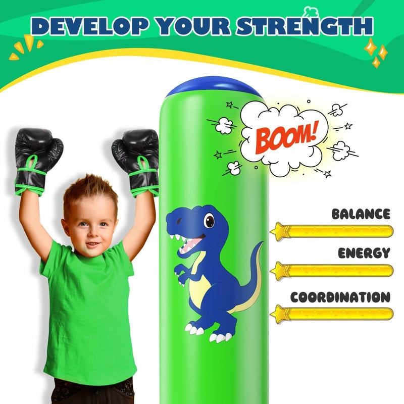 Load image into Gallery viewer, QPAU Inflatable Punching Bag, 48 Inch Stable Inflatable Boxing Bag for 3-6 Kids,Dinosaur Toy &amp; Gifts for Boys and Girls, Kids Boxing Set for Practicing Karate, Taekwondo - happygetfit.com

