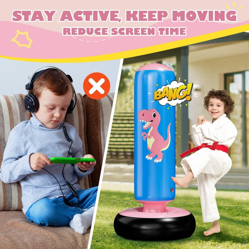 Load image into Gallery viewer, QPAU Inflatable Punching Bag, 48 Inch Stable Inflatable Boxing Bag for 3-6 Kids,Dinosaur Toy &amp; Gifts for Boys and Girls, Kids Boxing Set for Practicing Karate, Taekwondo - happygetfit.com
