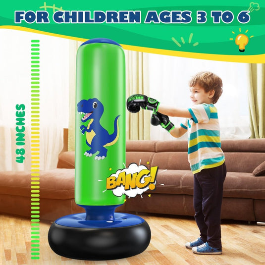 QPAU Inflatable Punching Bag, 48 Inch Stable Inflatable Boxing Bag for 3-6 Kids,Dinosaur Toy & Gifts for Boys and Girls, Kids Boxing Set for Practicing Karate, Taekwondo - happygetfit.com