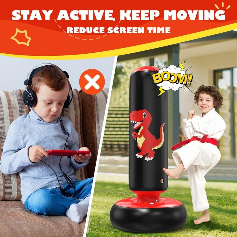 Load image into Gallery viewer, QPAU Inflatable Punching Bag, 48 Inch Stable Inflatable Boxing Bag for 3-6 Kids,Dinosaur Toy &amp; Gifts for Boys and Girls, Kids Boxing Set for Practicing Karate, Taekwondo - happygetfit.com
