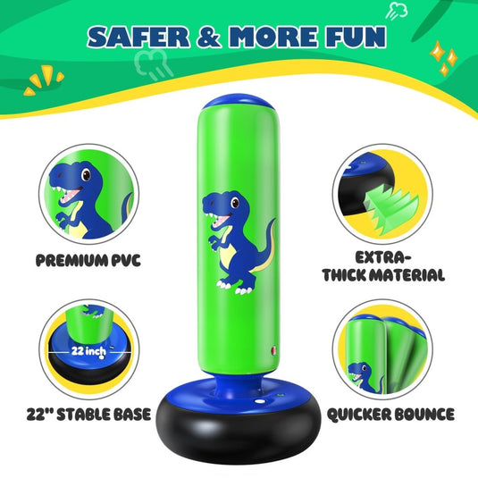 QPAU Inflatable Punching Bag, 48 Inch Stable Inflatable Boxing Bag for 3-6 Kids,Dinosaur Toy & Gifts for Boys and Girls, Kids Boxing Set for Practicing Karate, Taekwondo - happygetfit.com