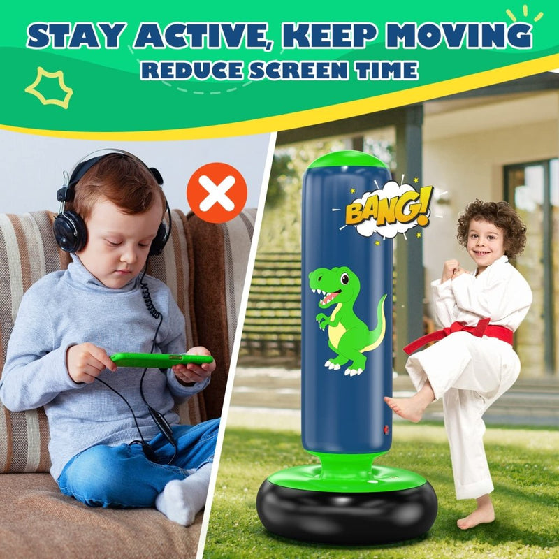 Load image into Gallery viewer, QPAU Inflatable Punching Bag, 48 Inch Stable Inflatable Boxing Bag for 3-6 Kids,Dinosaur Toy &amp; Gifts for Boys and Girls, Kids Boxing Set for Practicing Karate, Taekwondo - happygetfit.com
