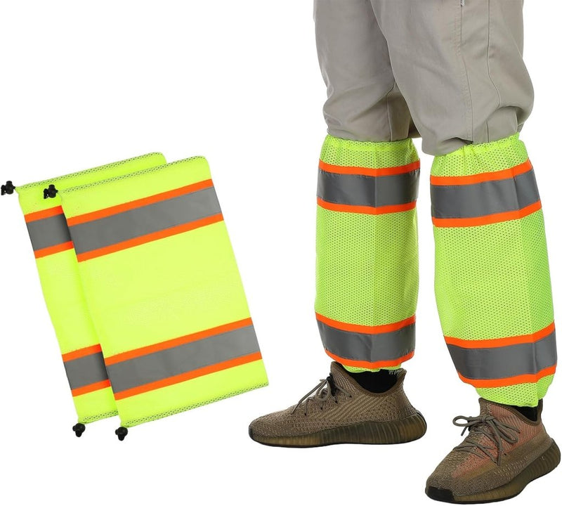 Load image into Gallery viewer, Reflecterende beenhoezen 1 paar high visibility geel-oranje – hi-vis beenkappen – outdoor accessoires - happygetfit.com
