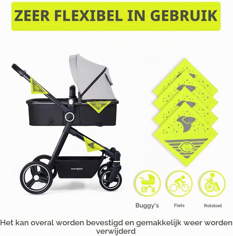 Laad afbeelding in Galerijviewer, Reflecterende kinderwagenstickers 4 stuks 12 x 12 cm van Oxford-stof met klittenband – veiligheidsreflectoren – zichtbaarheid - happygetfit.com
