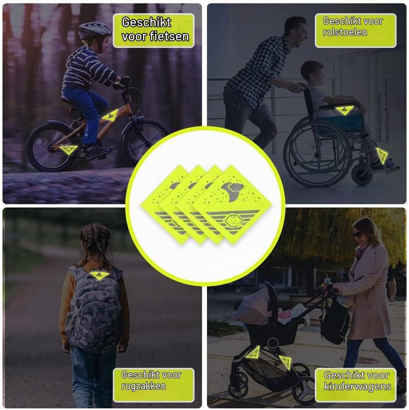 Laad afbeelding in Galerijviewer, Reflecterende kinderwagenstickers 4 stuks 12 x 12 cm van Oxford-stof met klittenband – veiligheidsreflectoren – zichtbaarheid - happygetfit.com
