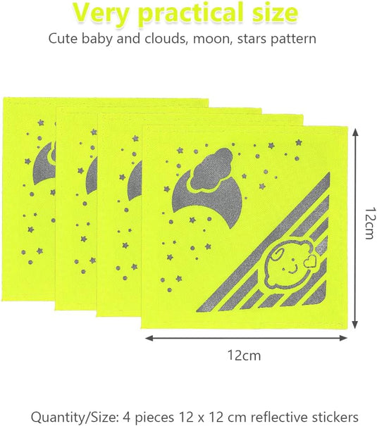 Reflecterende kinderwagenstickers 4 stuks 12 x 12 cm van Oxford-stof met klittenband – veiligheidsreflectoren – zichtbaarheid - happygetfit.com