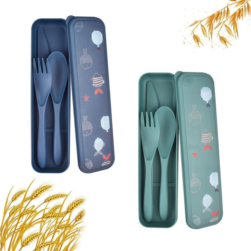 Laad afbeelding in Galerijviewer, Reisbestek set van 2 met etui blauw en groen - happygetfit.com
