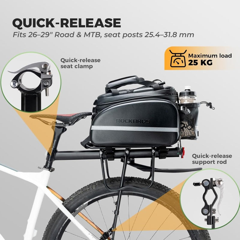 Load image into Gallery viewer, ROCKBROS Fietsenrek Fiets Bagagedrager Mountainbike Frame Snelkoppeling met Reflector 24-29 inch met/zonder Spatborden Aluminiumlegering - happygetfit.com
