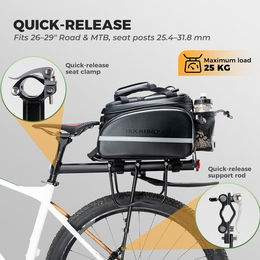 ROCKBROS Fietsenrek Fiets Bagagedrager Mountainbike Frame Snelkoppeling met Reflector 24-29 inch met/zonder Spatborden Aluminiumlegering - happygetfit.com