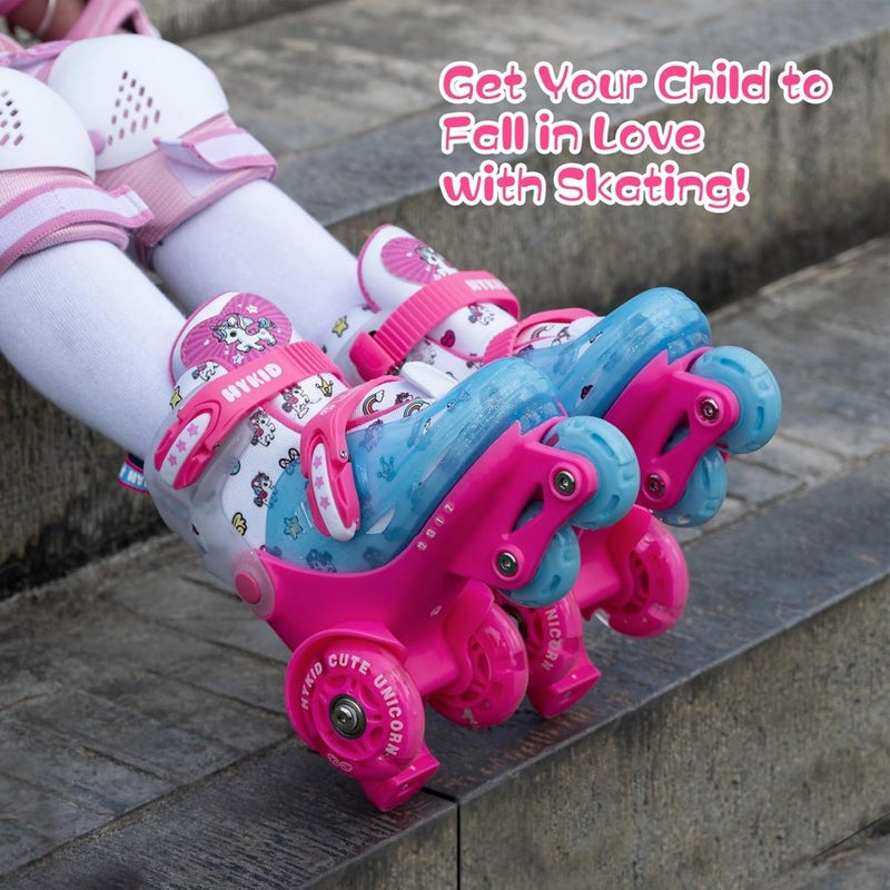 Load image into Gallery viewer, Rolschaatsen voor peuters (3-9 jaar), verstelbaar, leuke verlichting, veiligheid, 3-puntsbalans, beginnersrolschaatsen (eenhoorn, roze, 25-28) - happygetfit.com
