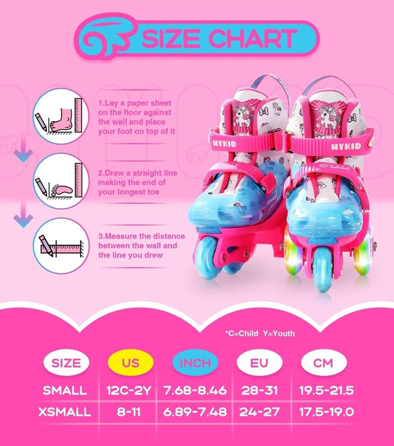Load image into Gallery viewer, Rolschaatsen voor peuters (3-9 jaar), verstelbaar, leuke verlichting, veiligheid, 3-puntsbalans, beginnersrolschaatsen (eenhoorn, roze, 25-28) - happygetfit.com
